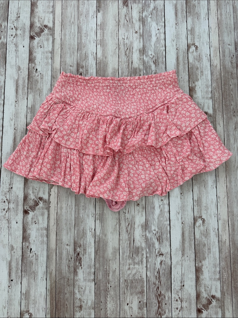 Rock n Rags Sunshine Daydream Ruffled Skirt sz Small Tiered Pink White Mini